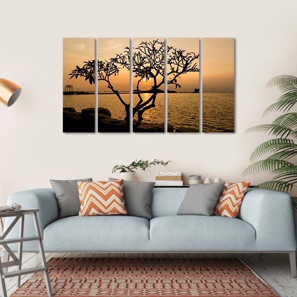 Silhouette Of Tree Canvas Wall Art-5 Horizontal-Gallery Wrap-22" x 12"-Tiaracle