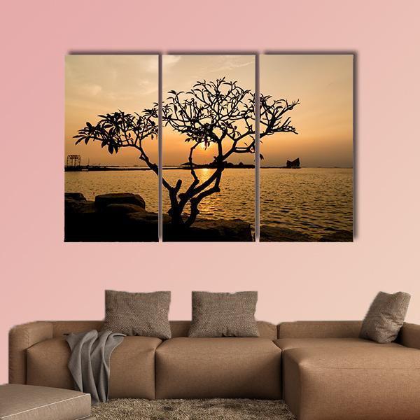 Silhouette Of Tree Canvas Wall Art-4 Pop-Gallery Wrap-50" x 32"-Tiaracle
