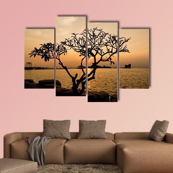 Silhouette Of Tree Canvas Wall Art-4 Pop-Gallery Wrap-50" x 32"-Tiaracle