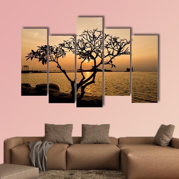 Silhouette Of Tree Canvas Wall Art-5 Pop-Gallery Wrap-47" x 32"-Tiaracle