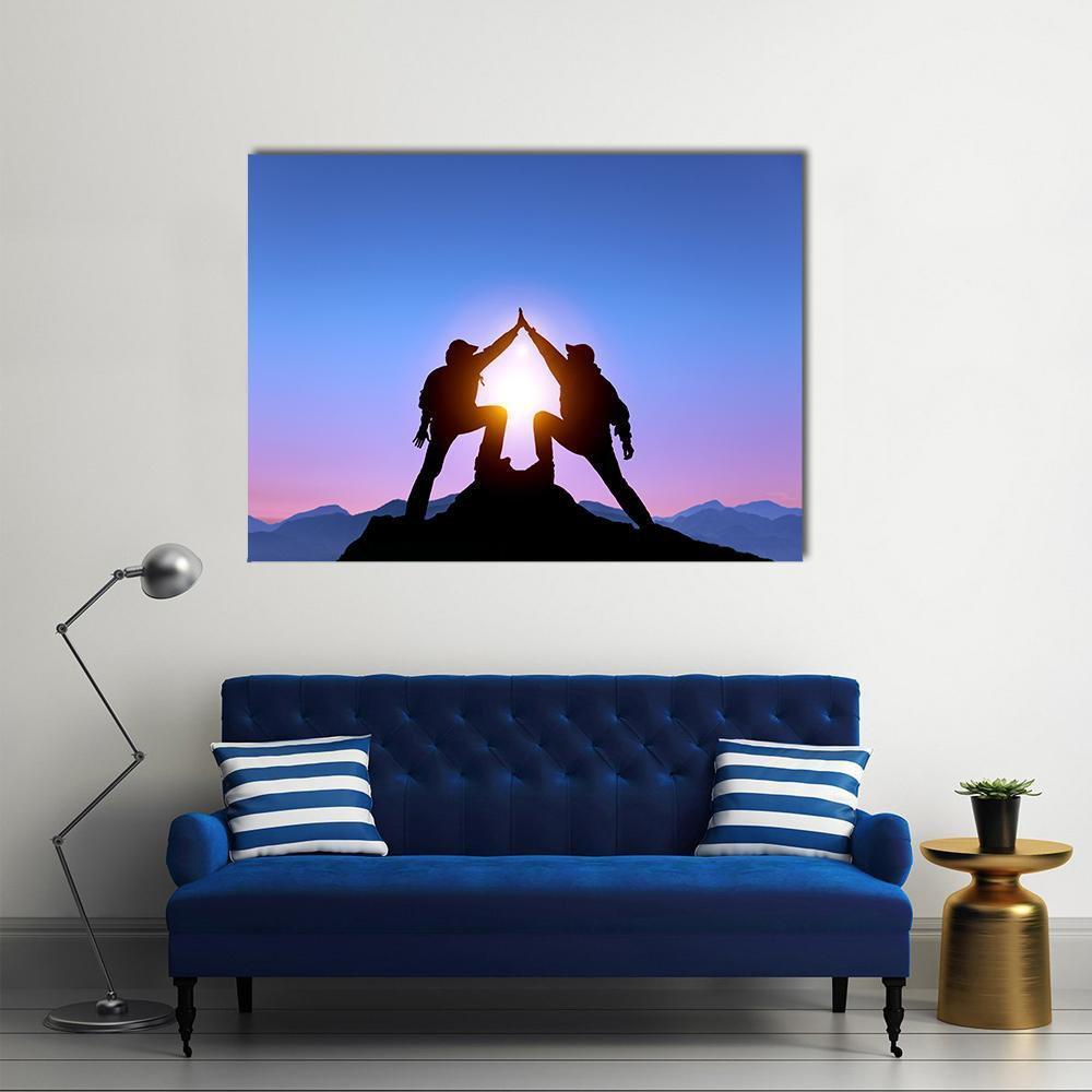 Silhouette Of Two Man With Success Canvas Wall Art-1 Piece-Gallery Wrap-48" x 32"-Tiaracle