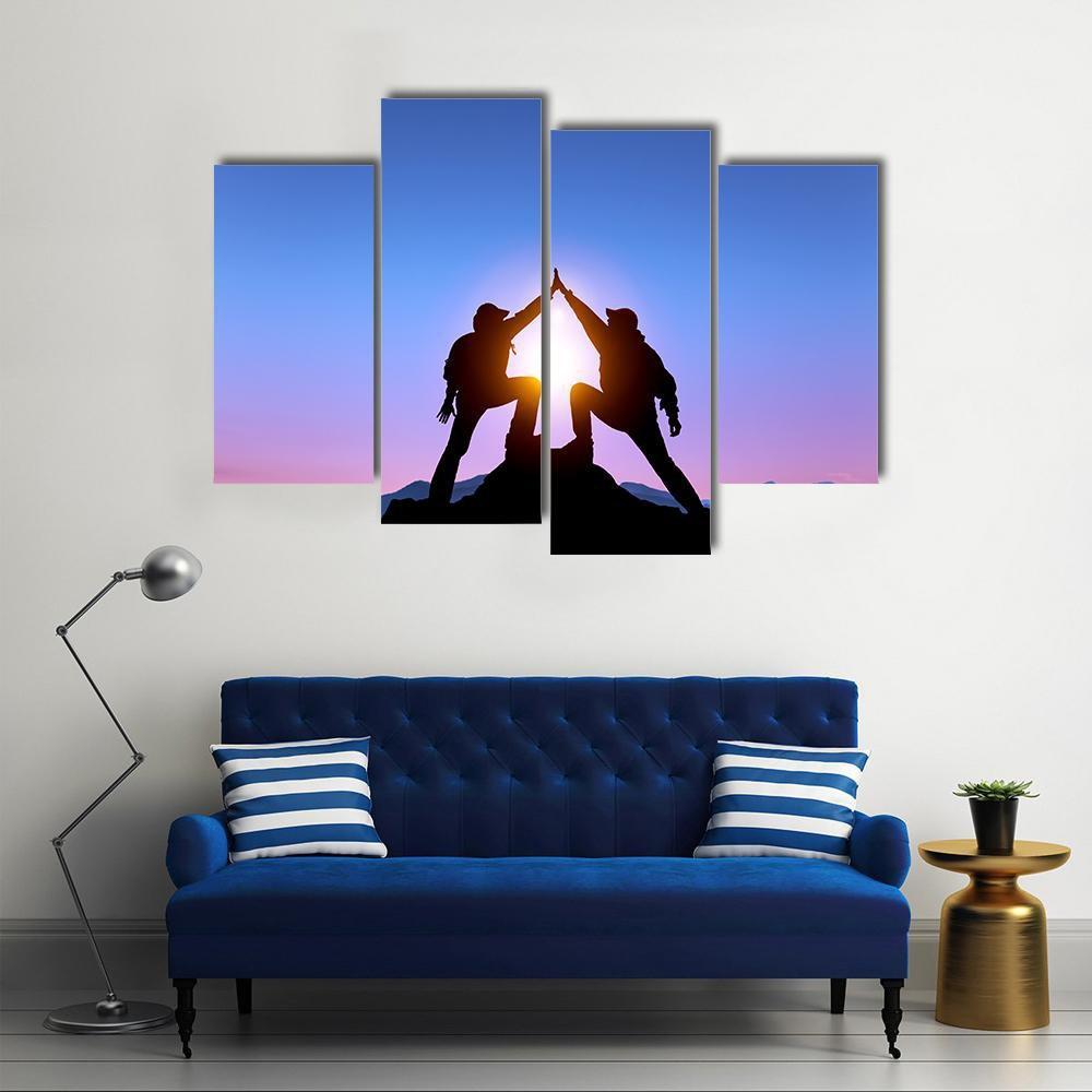 Silhouette Of Two Man With Success Canvas Wall Art-4 Pop-Gallery Wrap-50" x 32"-Tiaracle