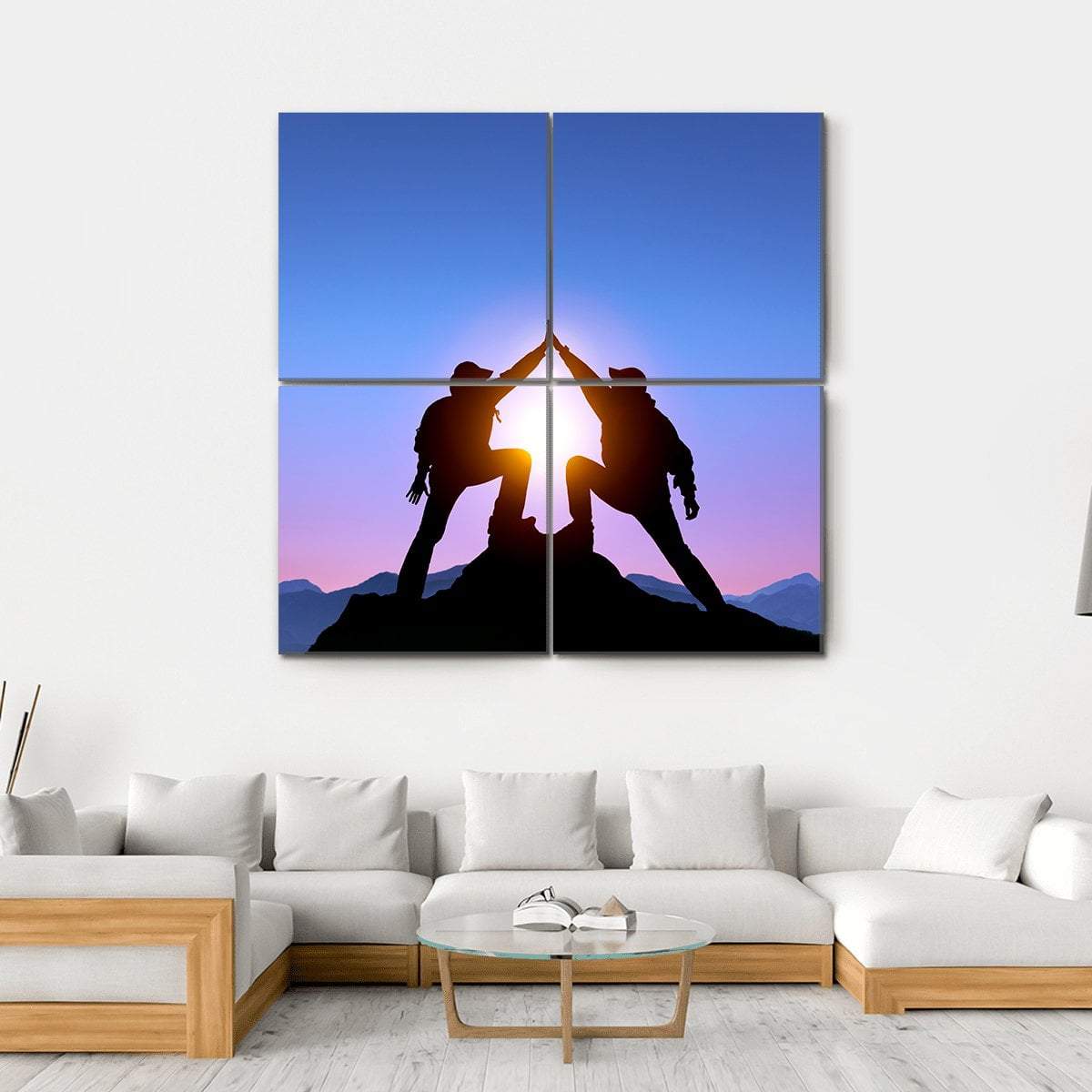 Silhouette Of Two Man With Success Canvas Wall Art-4 Square-Gallery Wrap-17" x 17"-Tiaracle
