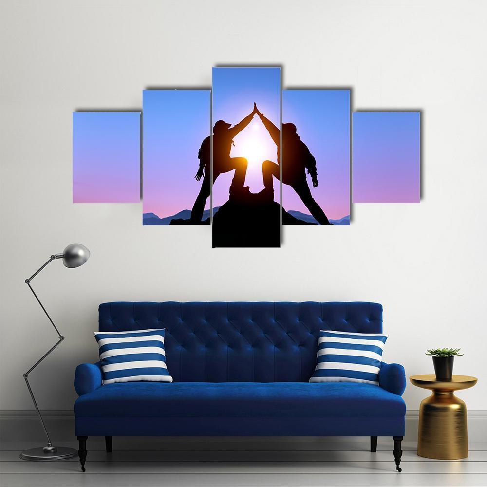 Silhouette Of Two Man With Success Canvas Wall Art-5 Star-Gallery Wrap-62" x 32"-Tiaracle