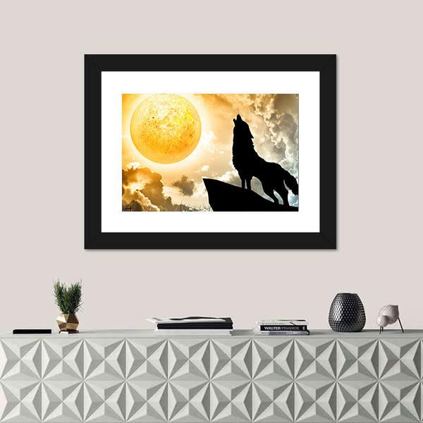 Silhouette Of Wolf Howling Canvas Wall Art-1 Piece-Framed Print-20" x 16"-Tiaracle