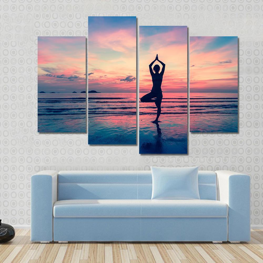 Slim woman doing Handstand yoga in pose on mat near wall - a Royalty Free  Stock Photo from Photocase