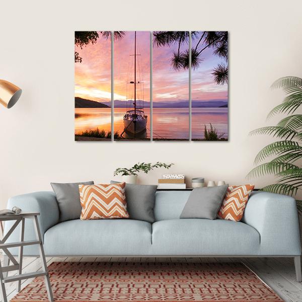 Silhouette Of Yacht On Lake Baikal Canvas Wall Art-4 Horizontal-Gallery Wrap-34" x 24"-Tiaracle