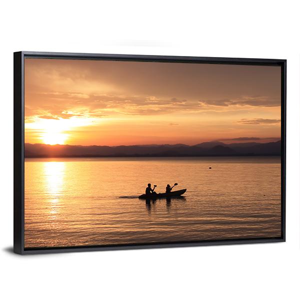 Silhouette Rower At Sunset Canvas Wall Art-3 Horizontal-Gallery Wrap-25" x 16"-Tiaracle