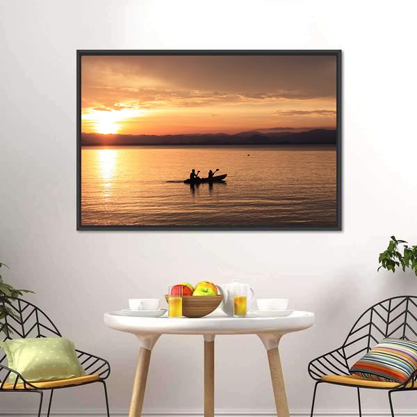 Silhouette Rower At Sunset Canvas Wall Art-3 Horizontal-Gallery Wrap-25" x 16"-Tiaracle