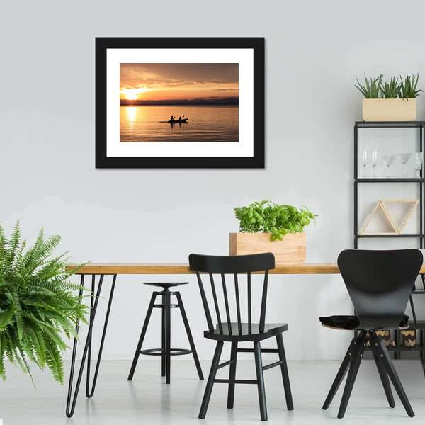 Silhouette Rower At Sunset Canvas Wall Art-3 Horizontal-Gallery Wrap-25" x 16"-Tiaracle