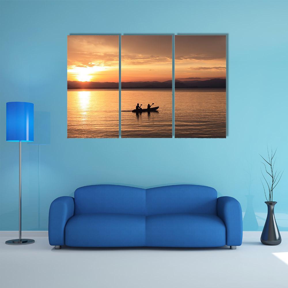 Silhouette Rower At Sunset Canvas Wall Art-5 Pop-Gallery Wrap-47" x 32"-Tiaracle