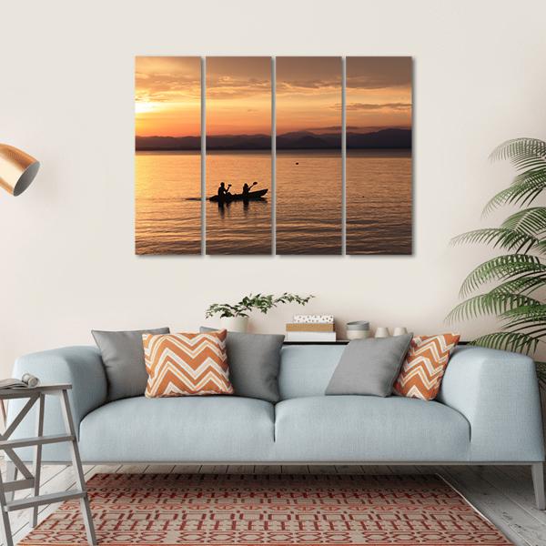 Silhouette Rower At Sunset Canvas Wall Art-4 Horizontal-Gallery Wrap-34" x 24"-Tiaracle