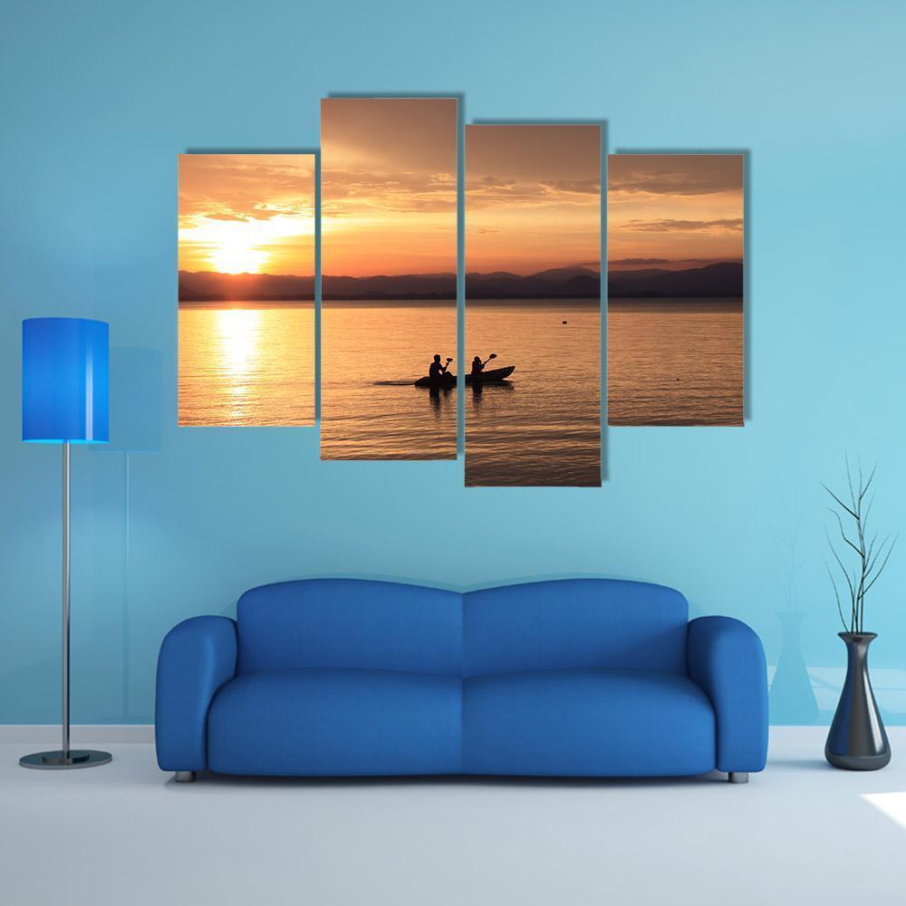 Silhouette Rower At Sunset Canvas Wall Art-4 Pop-Gallery Wrap-50" x 32"-Tiaracle