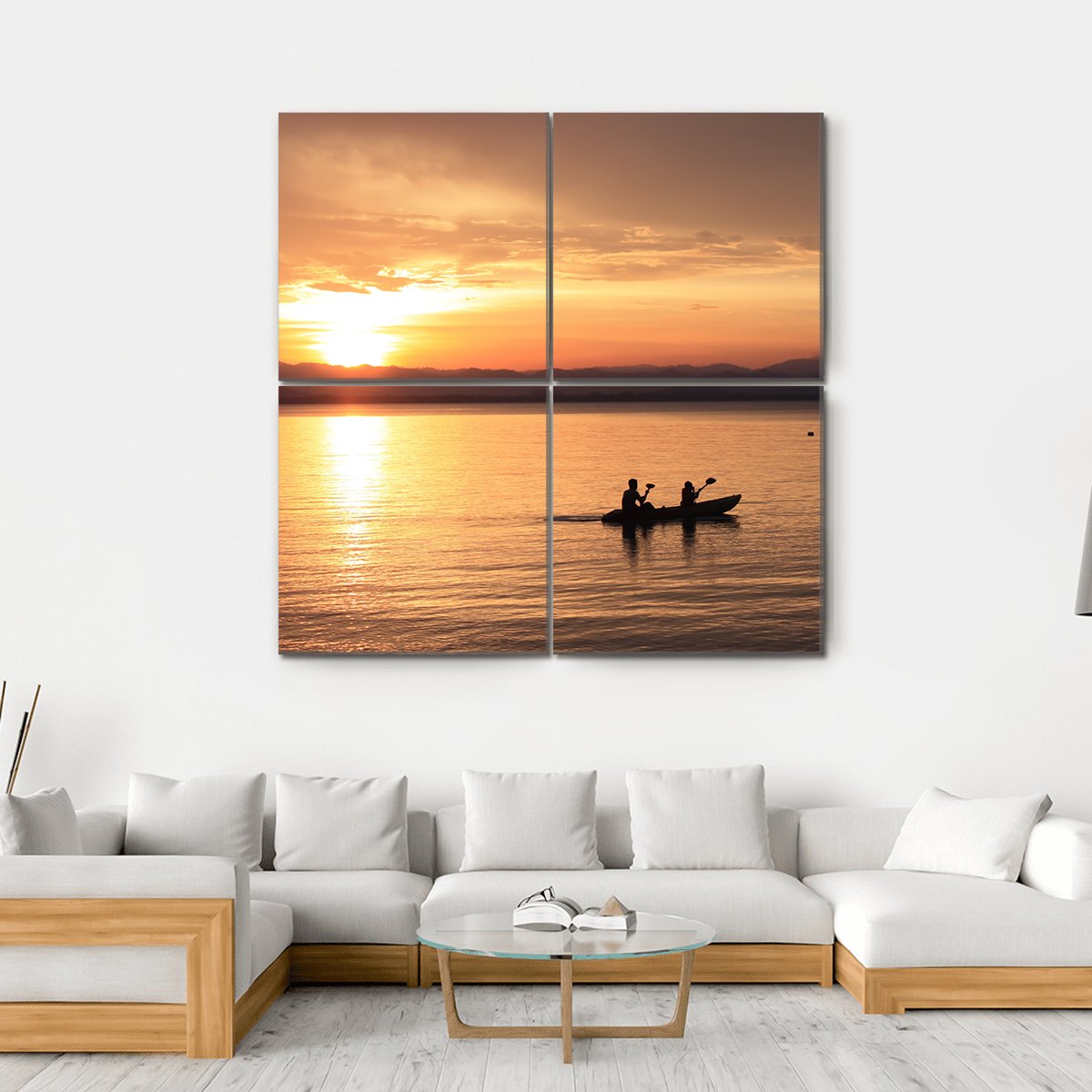 Silhouette Rower At Sunset Canvas Wall Art-4 Square-Gallery Wrap-17" x 17"-Tiaracle