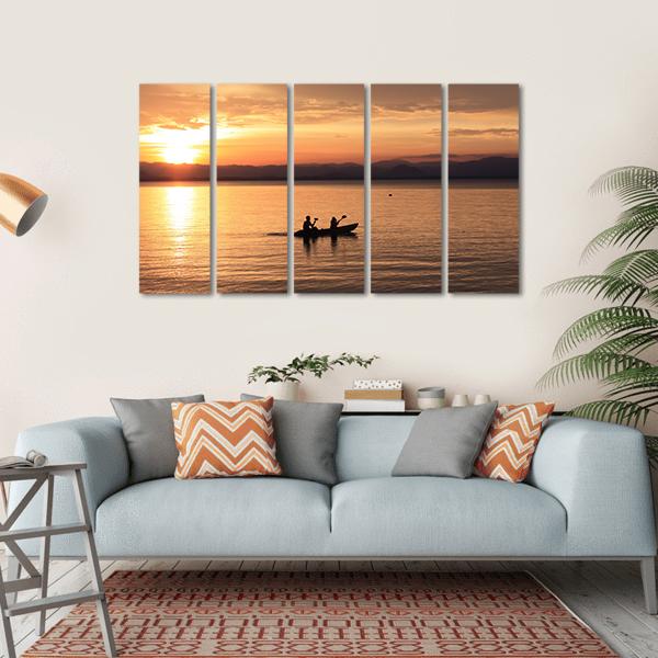 Silhouette Rower At Sunset Canvas Wall Art-5 Horizontal-Gallery Wrap-22" x 12"-Tiaracle