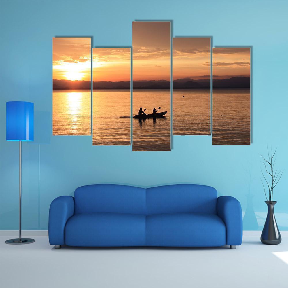 Silhouette Rower At Sunset Canvas Wall Art-5 Pop-Gallery Wrap-47" x 32"-Tiaracle