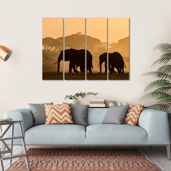 Silhouettes Of Elephants Canvas Wall Art-4 Horizontal-Gallery Wrap-34" x 24"-Tiaracle