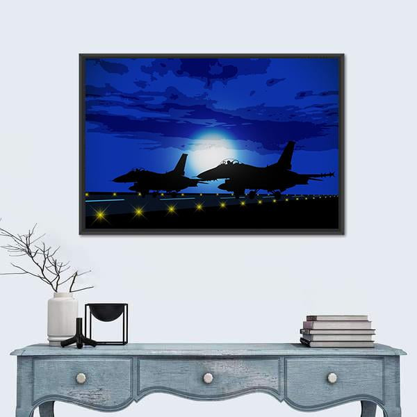Silhouettes Of Military Planes Canvas Wall Art-1 Piece-Floating Frame-24" x 16"-Tiaracle