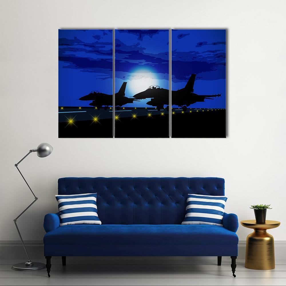 Silhouettes Of Military Planes Canvas Wall Art-5 Pop-Gallery Wrap-47" x 32"-Tiaracle