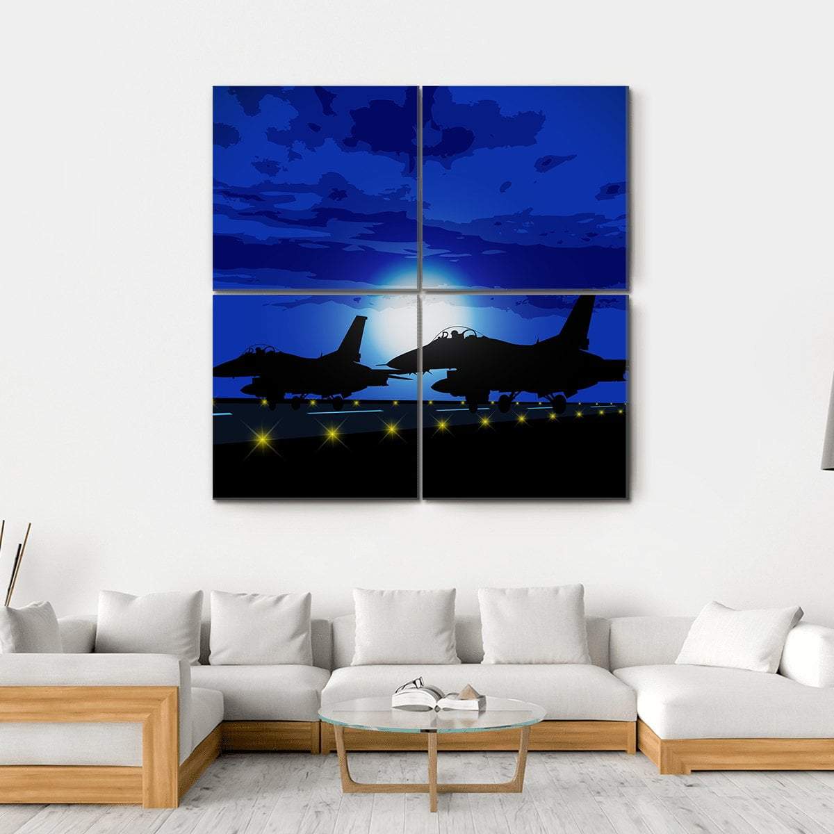 Silhouettes Of Military Planes Canvas Wall Art-4 Square-Gallery Wrap-17" x 17"-Tiaracle