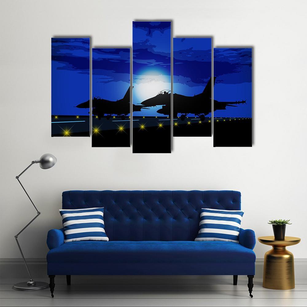 Silhouettes Of Military Planes Canvas Wall Art-5 Pop-Gallery Wrap-47" x 32"-Tiaracle