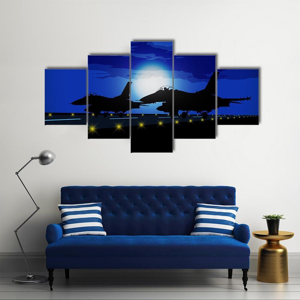 Silhouettes Of Military Planes Canvas Wall Art-5 Star-Gallery Wrap-62" x 32"-Tiaracle