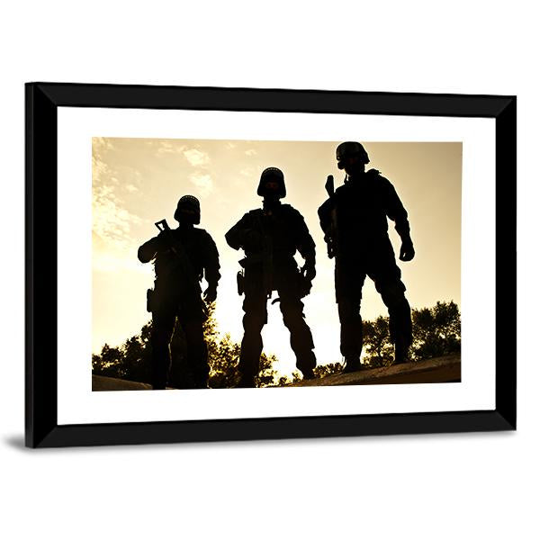 Silhouettes Of S W A T Officers Holding Their Guns Canvas Wall Art-3 Horizontal-Gallery Wrap-25" x 16"-Tiaracle