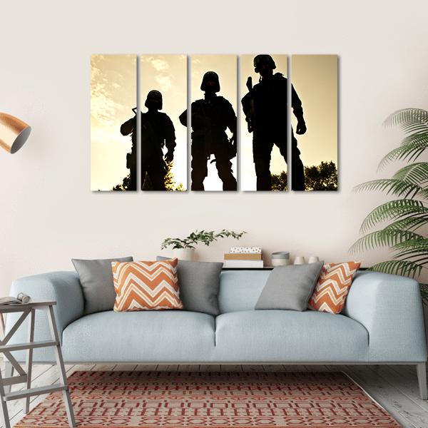 Silhouettes Of S W A T Officers Holding Their Guns Canvas Wall Art-5 Horizontal-Gallery Wrap-22" x 12"-Tiaracle