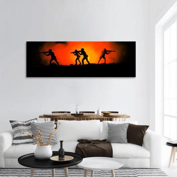 Silhouettes Of Soldiers Panoramic Canvas Wall Art-3 Piece-25" x 08"-Tiaracle