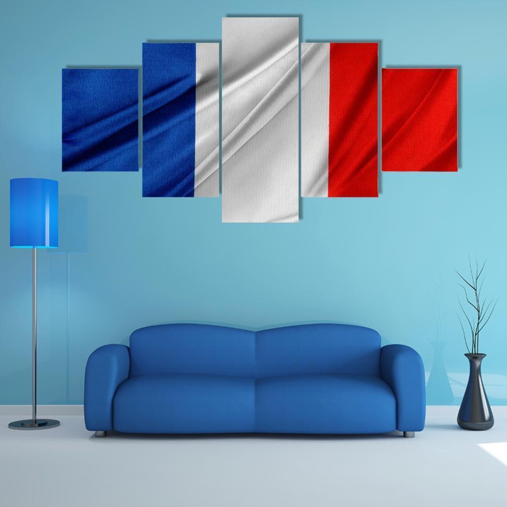 Silky French Flag Canvas Wall Art-5 Star-Gallery Wrap-62" x 32"-Tiaracle