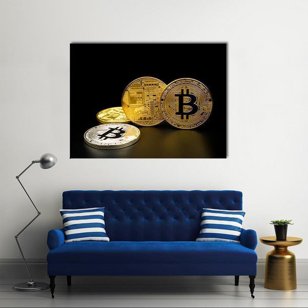 Silver And Wall Art Canvas Bitcoin Golden - Tiaracle