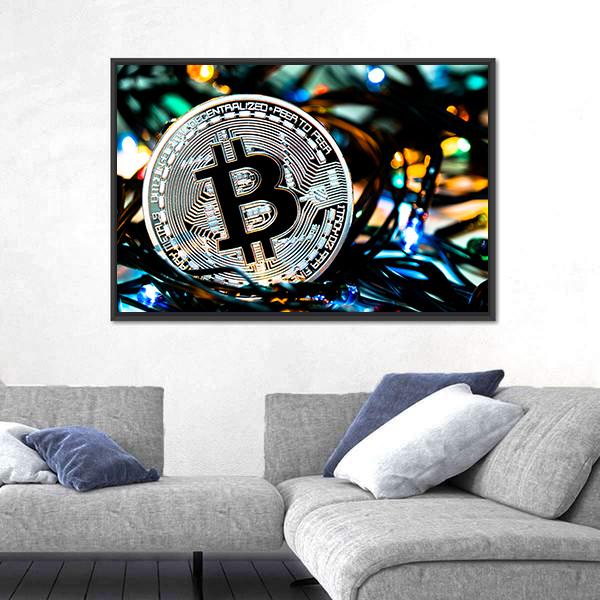 Silver Bitcoin Canvas Wall Art-3 Horizontal-Gallery Wrap-25&quot; x 16&quot;-Tiaracle