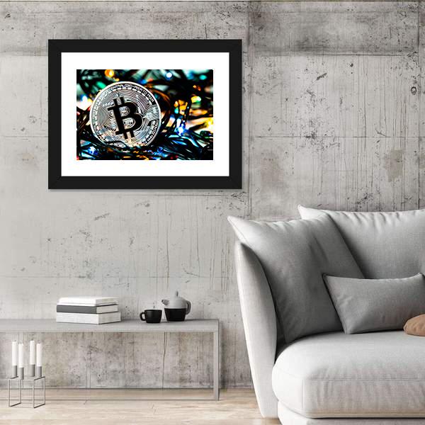 Silver Bitcoin Canvas Wall Art-3 Horizontal-Gallery Wrap-25&quot; x 16&quot;-Tiaracle