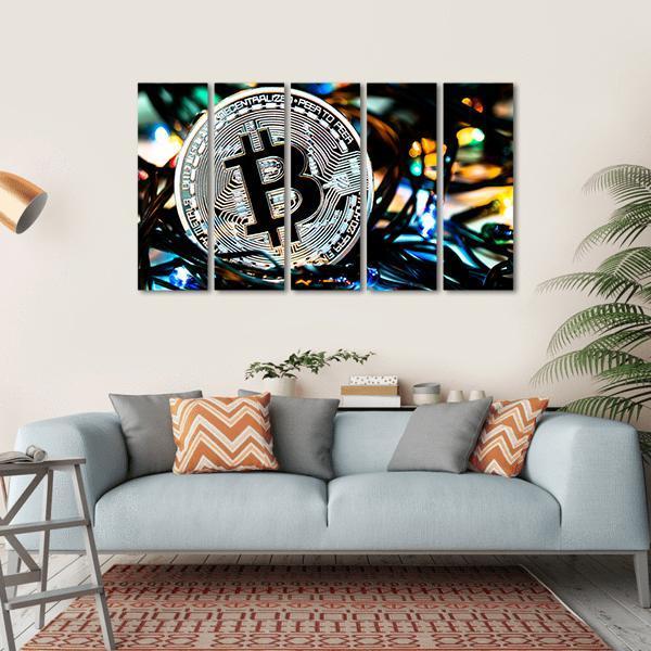 Silver Bitcoin Canvas Wall Art-5 Horizontal-Gallery Wrap-22" x 12"-Tiaracle