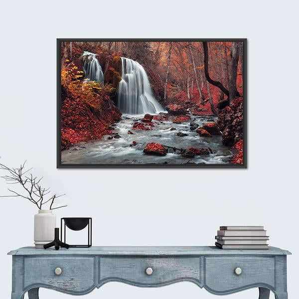 Silver Stream Waterfall In Crimea Canvas Wall Art-1 Piece-Floating Frame-24" x 16"-Tiaracle