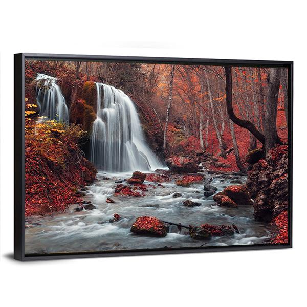 Silver Stream Waterfall In Crimea Canvas Wall Art-3 Horizontal-Gallery Wrap-25" x 16"-Tiaracle