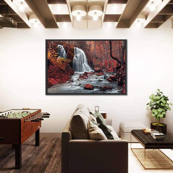 Silver Stream Waterfall In Crimea Canvas Wall Art-3 Horizontal-Gallery Wrap-25" x 16"-Tiaracle