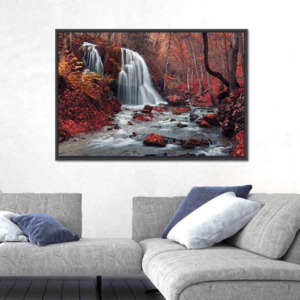 Silver Stream Waterfall In Crimea Canvas Wall Art-3 Horizontal-Gallery Wrap-25" x 16"-Tiaracle