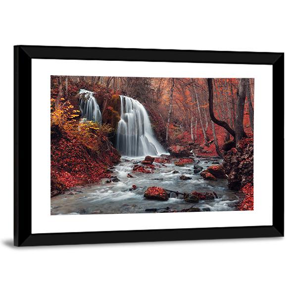Silver Stream Waterfall In Crimea Canvas Wall Art-3 Horizontal-Gallery Wrap-25" x 16"-Tiaracle