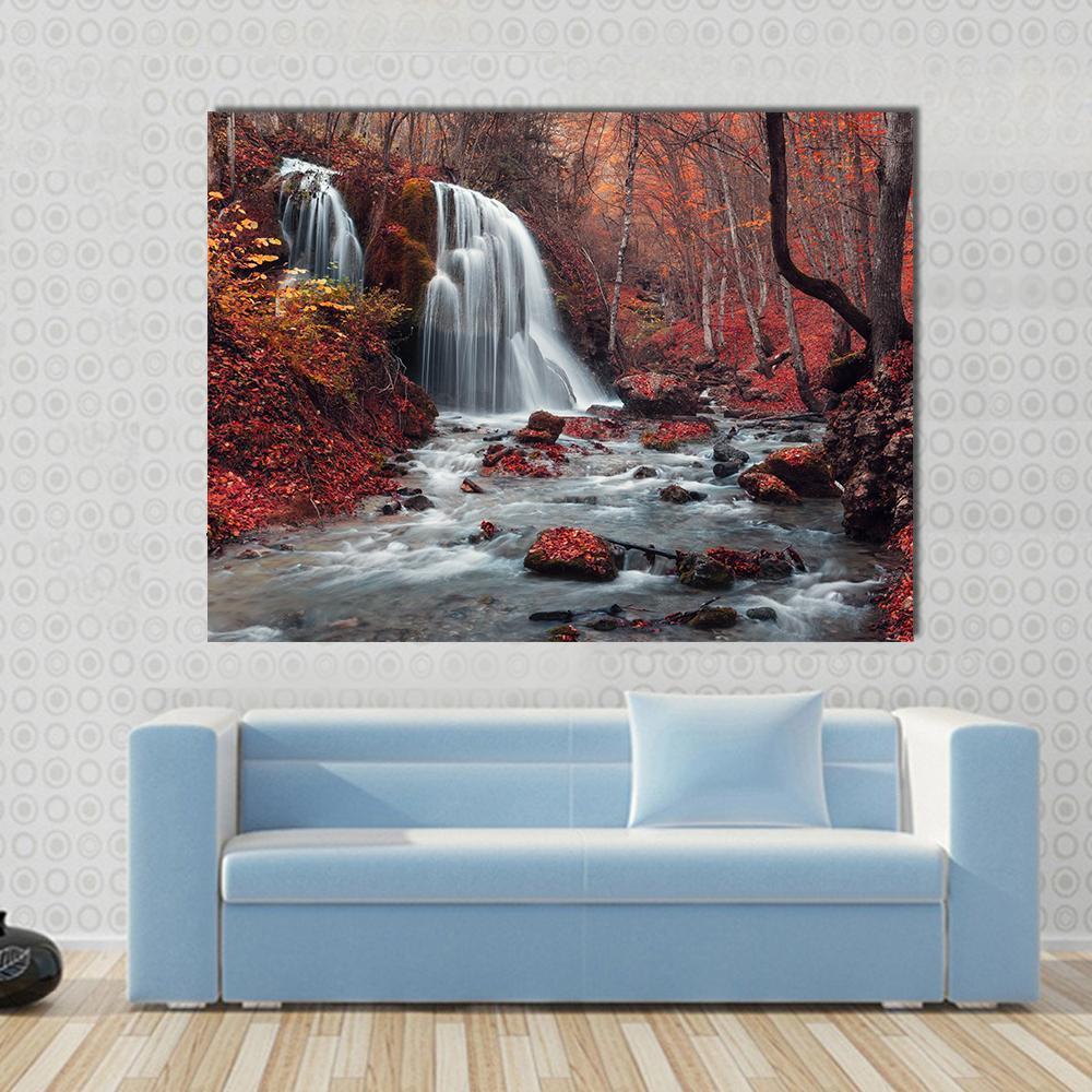 Silver Stream Waterfall In Crimea Canvas Wall Art-5 Star-Gallery Wrap-62" x 32"-Tiaracle