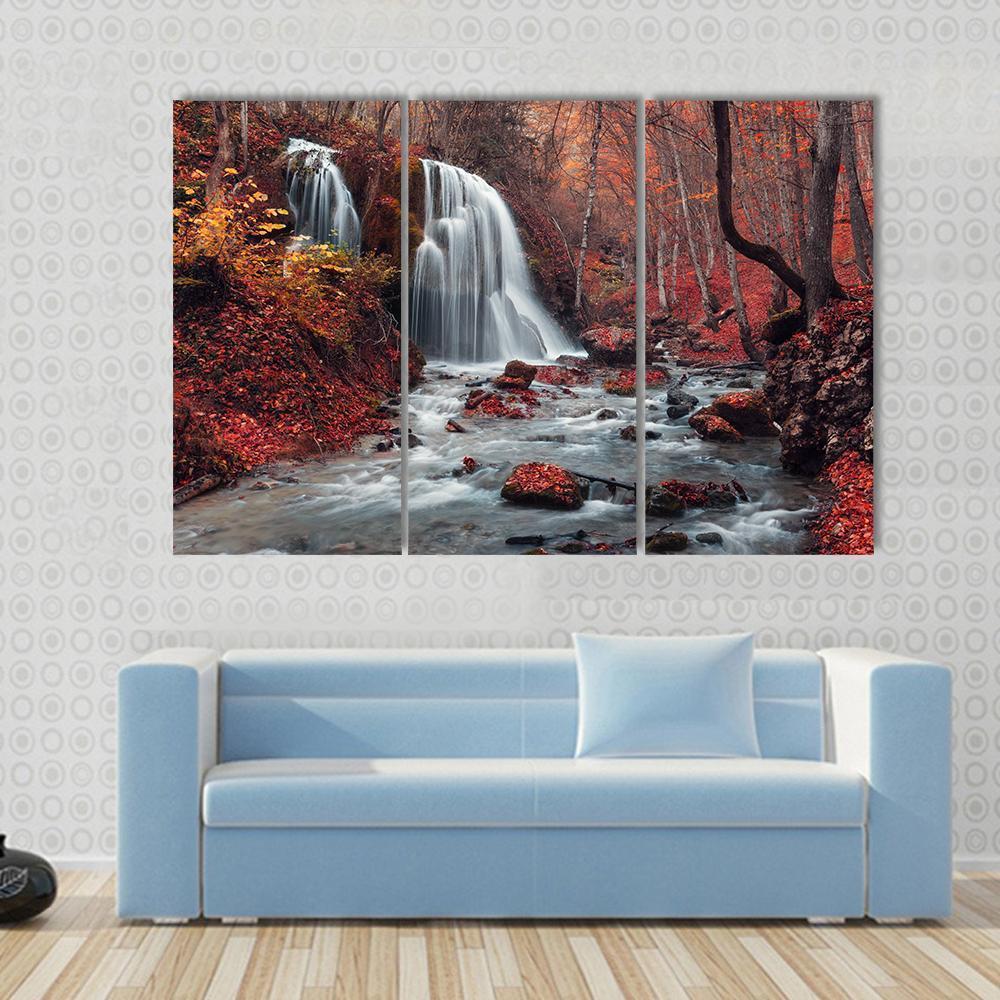 Silver Stream Waterfall In Crimea Canvas Wall Art-3 Horizontal-Gallery Wrap-37" x 24"-Tiaracle