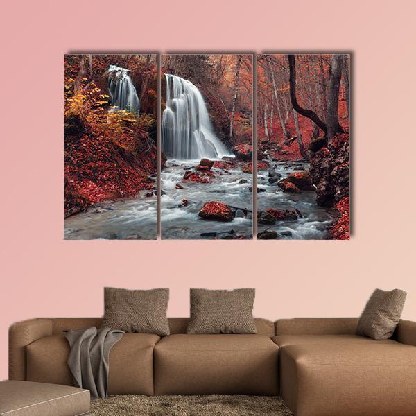 Silver Stream Waterfall In Crimea Canvas Wall Art-3 Horizontal-Gallery Wrap-37" x 24"-Tiaracle