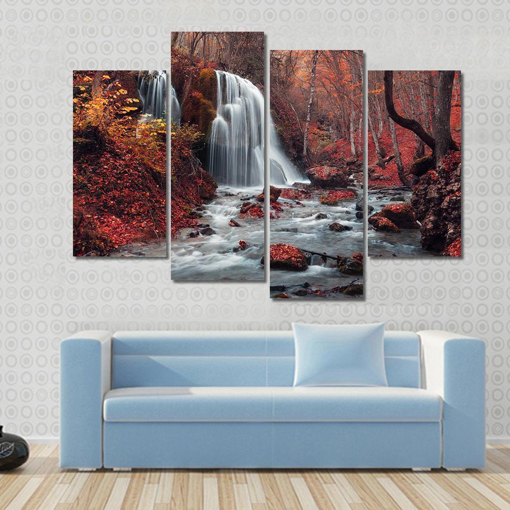 Silver Stream Waterfall In Crimea Canvas Wall Art-4 Pop-Gallery Wrap-50" x 32"-Tiaracle