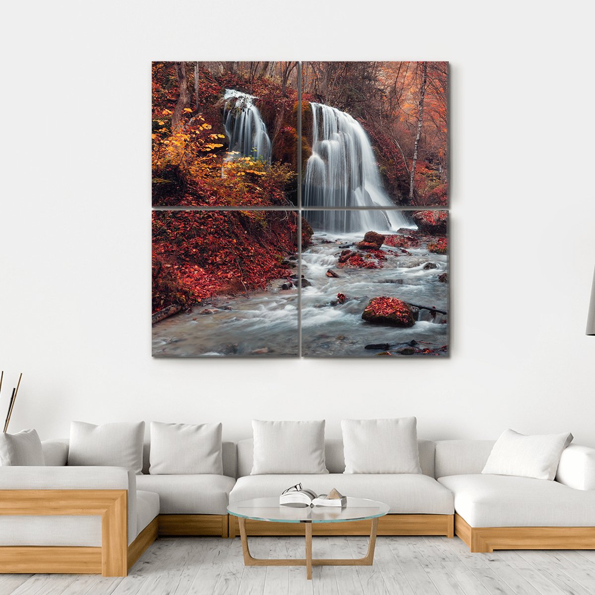 Silver Stream Waterfall In Crimea Canvas Wall Art-4 Square-Gallery Wrap-17" x 17"-Tiaracle