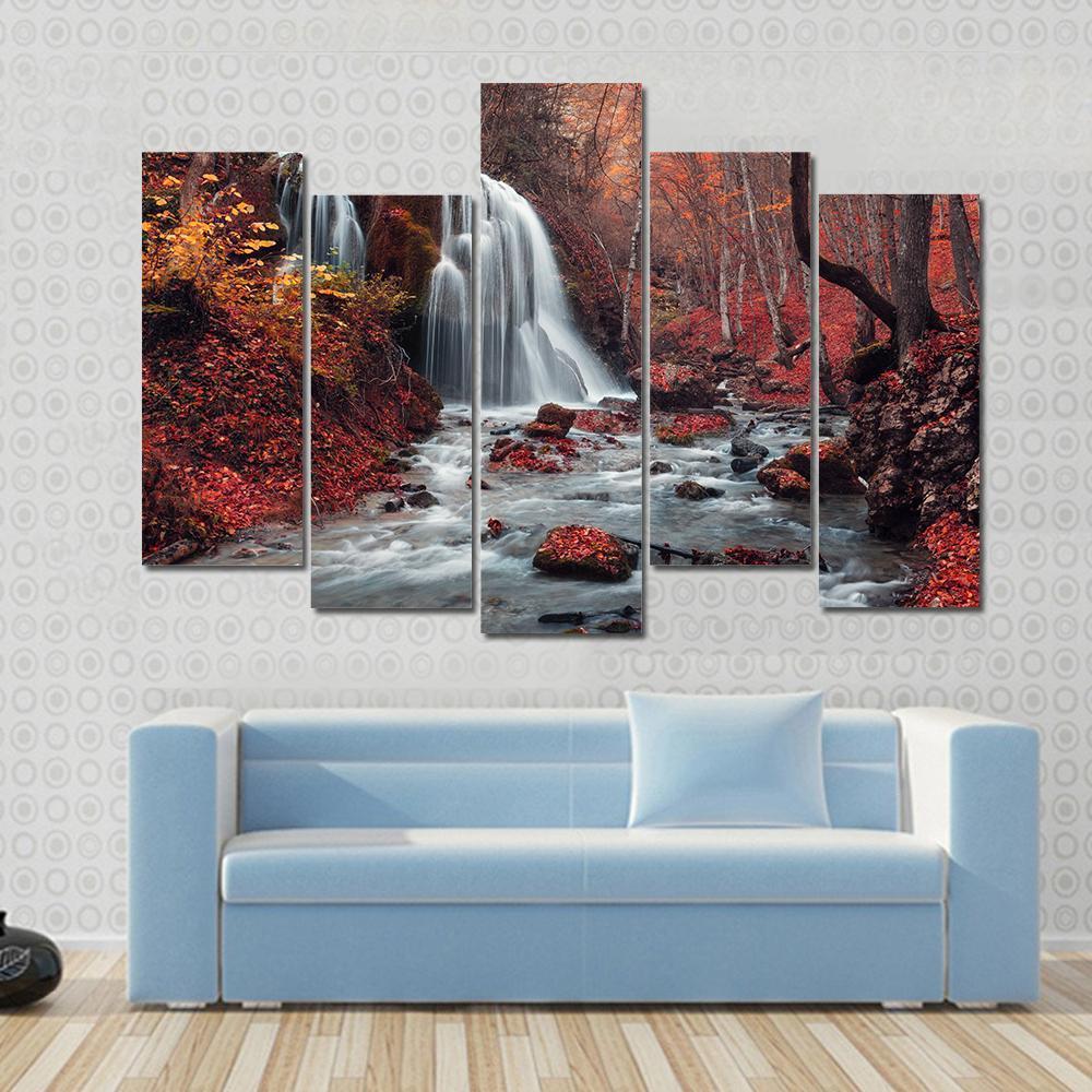 Silver Stream Waterfall In Crimea Canvas Wall Art-5 Pop-Gallery Wrap-47" x 32"-Tiaracle