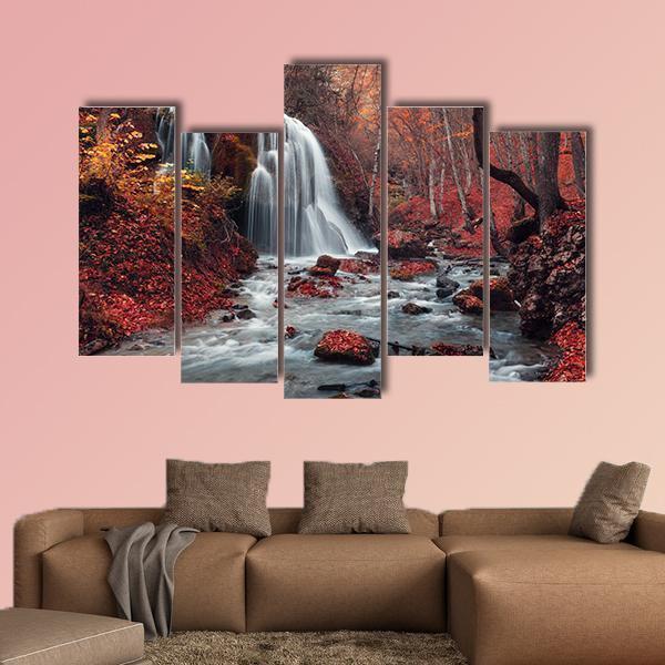 Silver Stream Waterfall In Crimea Canvas Wall Art-5 Pop-Gallery Wrap-47" x 32"-Tiaracle