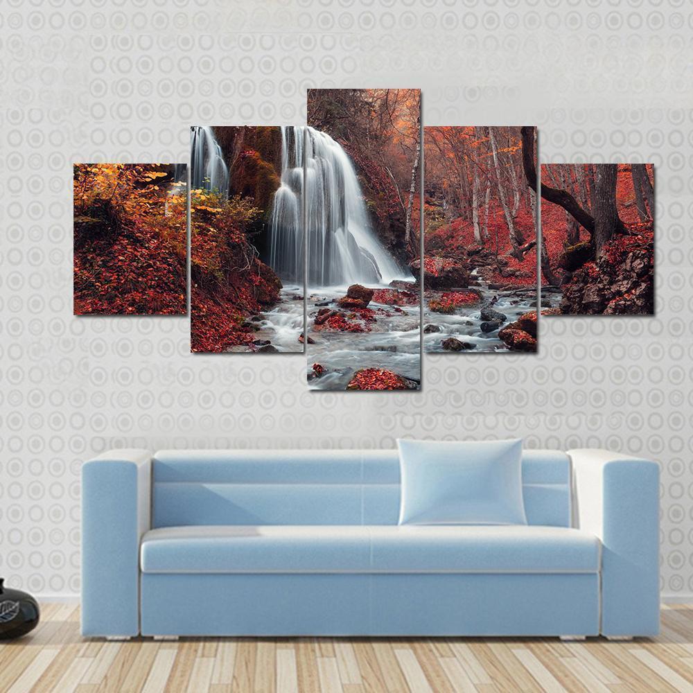 Silver Stream Waterfall In Crimea Canvas Wall Art-5 Star-Gallery Wrap-62" x 32"-Tiaracle