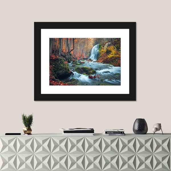 Silver Stream Waterfall In Grand Canyon Of Crimea At Sunset Canvas Wall Art-1 Piece-Framed Print-20" x 16"-Tiaracle