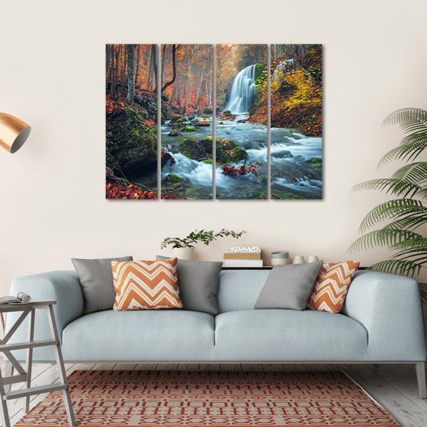 Silver Stream Waterfall In Grand Canyon Of Crimea At Sunset Canvas Wall Art-4 Horizontal-Gallery Wrap-34" x 24"-Tiaracle