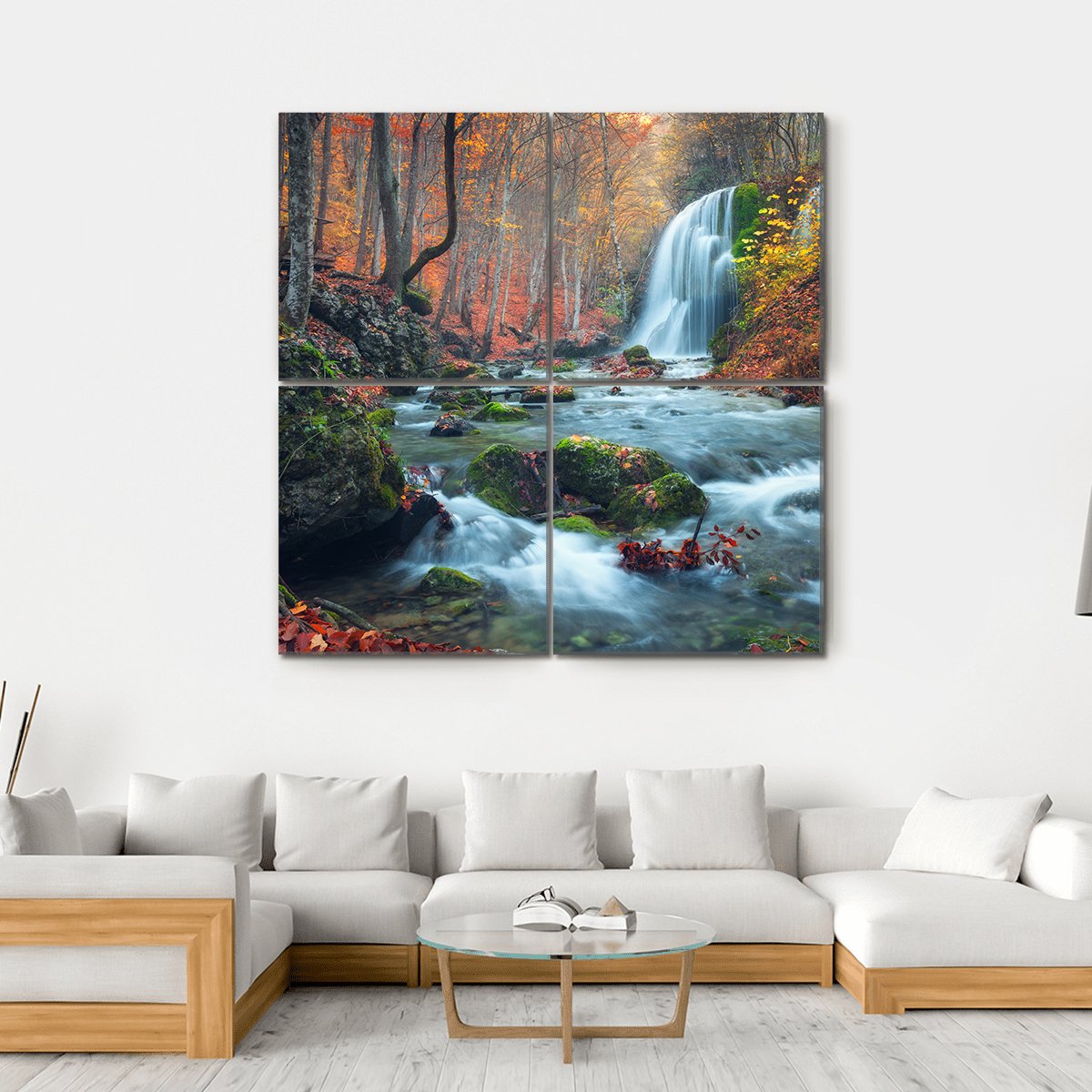 Silver Stream Waterfall In Grand Canyon Of Crimea At Sunset Canvas Wall Art-4 Square-Gallery Wrap-17" x 17"-Tiaracle